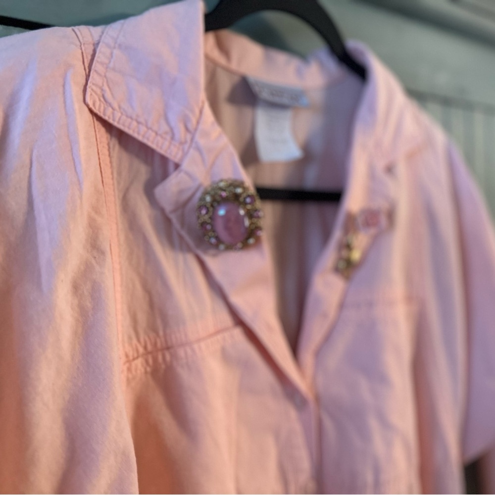 Vintage 80’s Cabrais Women’s Light Pink Button Up Dress - Picture 2 of 5